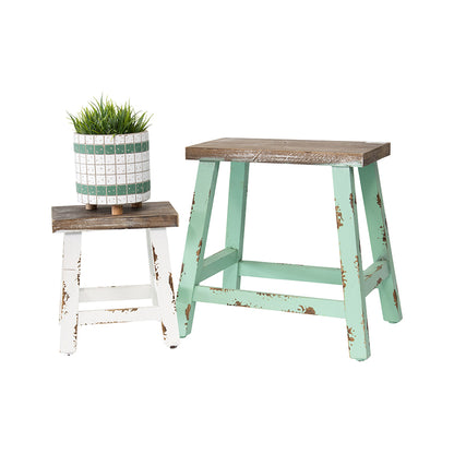 Set 2 Antique Finish Stools 39cm