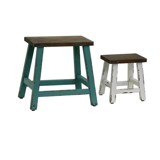 Set 2 Antique Finish Stools 39cm - Image 2