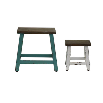 Set 2 Antique Finish Stools 39cm - Image 3