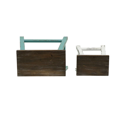 Set 2 Antique Finish Stools 39cm - Image 4