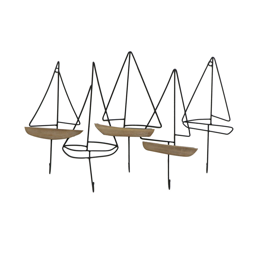 Sailboats 5 Hook Wall Hanging 70cm