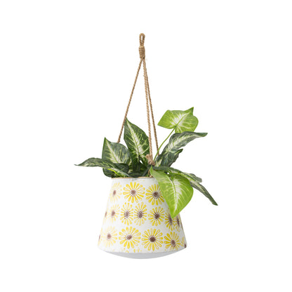 Pressed Metal Daisy Hanging Planter w Rope 60cm - Image 2