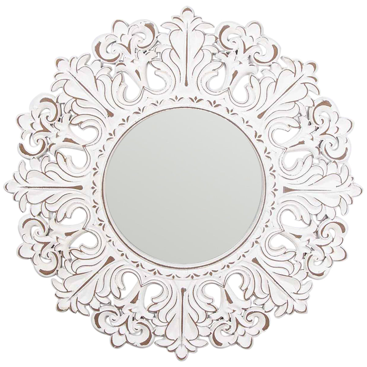 Hamptons Ornate Carve Round Wall Mirror 80cm