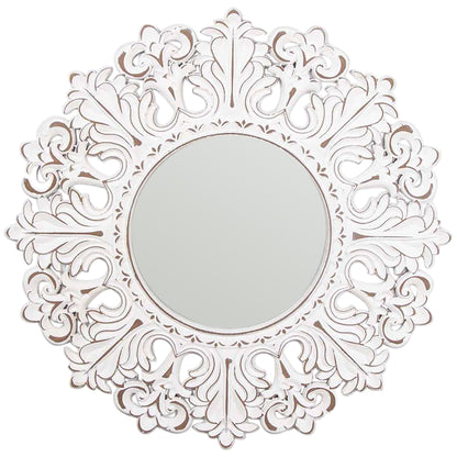 Hamptons Ornate Carve Round Wall Mirror 80cm