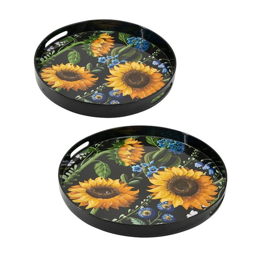 Set 2 Sunflower Decorative Round Trays 45cm