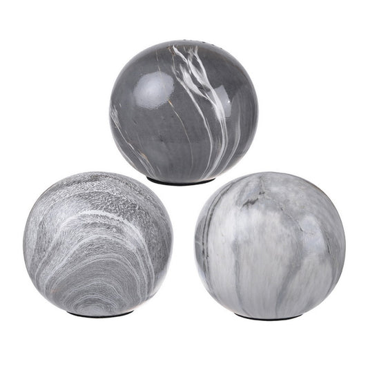 Set 3 Grey Marbleized Balls 10cm