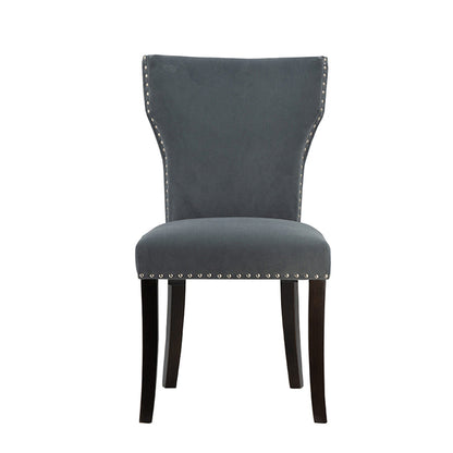 Set 2 Studded Grey Velvet Look Armless Dining Chairs 94cm - Image 2