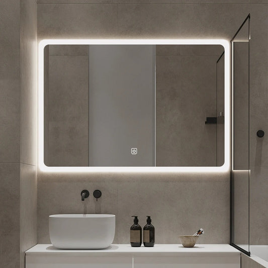 Rectangular LED Mirror 120cm x 75cm Frameless Frosted Wall Mounted Bathroom Defogger Dimmable Touch Sensor