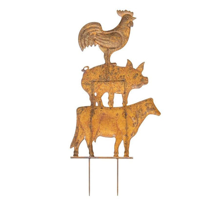 Rust Farm Animal Tower Garden Stake 39x77cm - Image 2