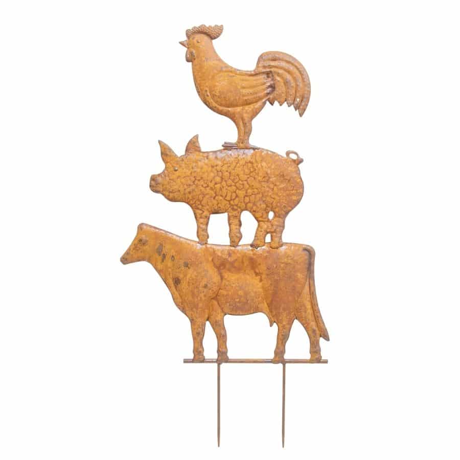 Rust Farm Animal Tower Garden Stake 39x77cm