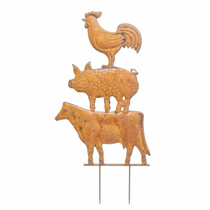 Rust Farm Animal Tower Garden Stake 39x77cm