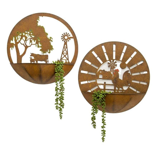 Set 2 Asst Farm Scene Wall Planters 39x40cm