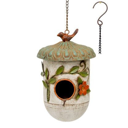 Hanging Birdhouse w Blue Roof + Perched Bird 59cm - Image 3