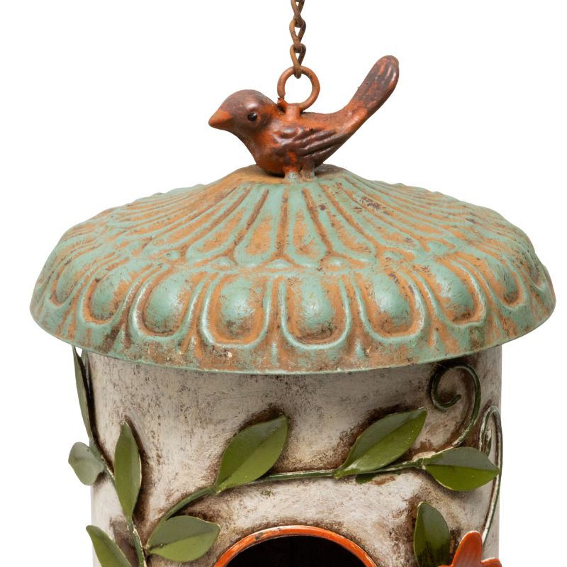 Hanging Birdhouse w Blue Roof + Perched Bird 59cm - Image 4