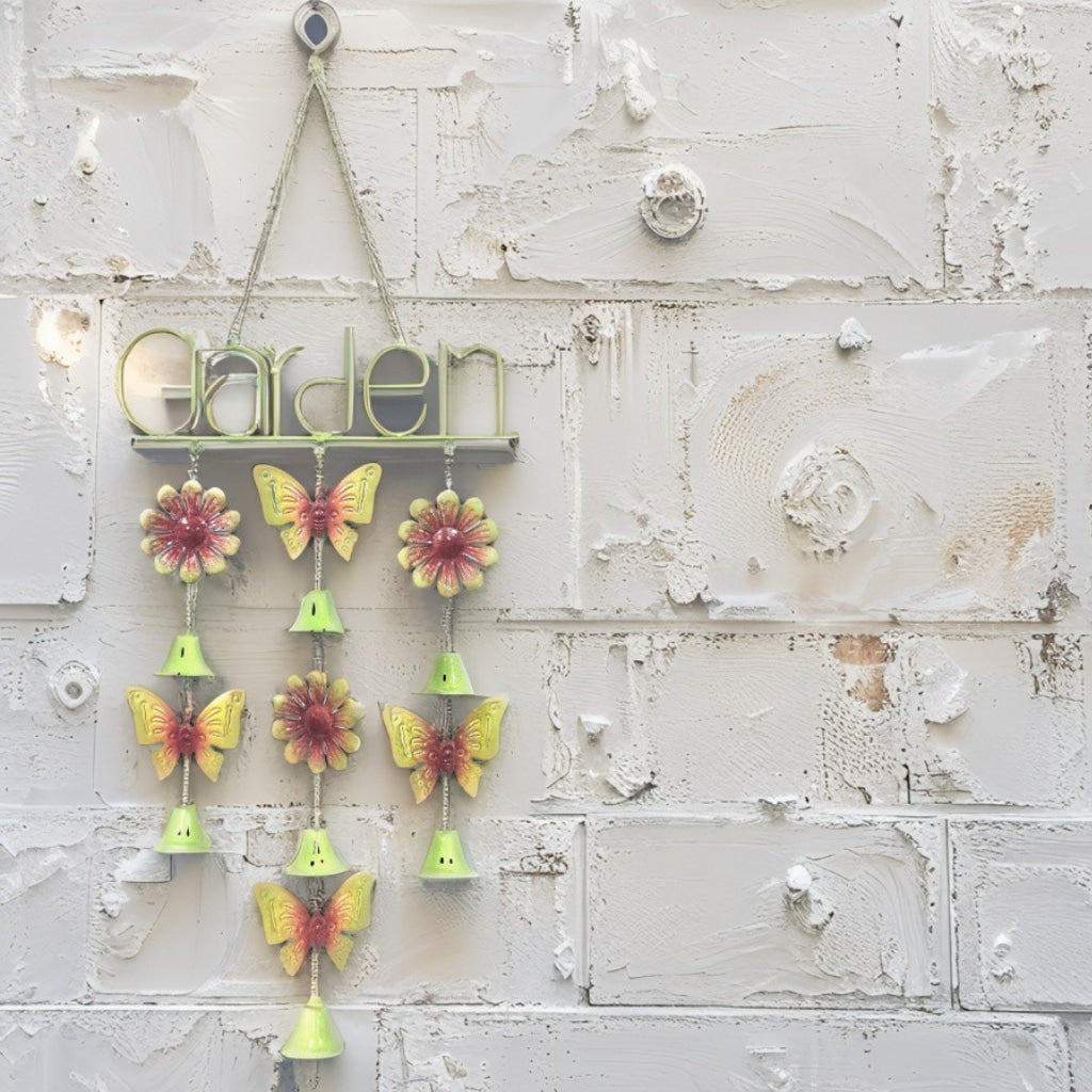 Hanging 'Garden' Sign w Butterflies + Bells 95cm - Image 2