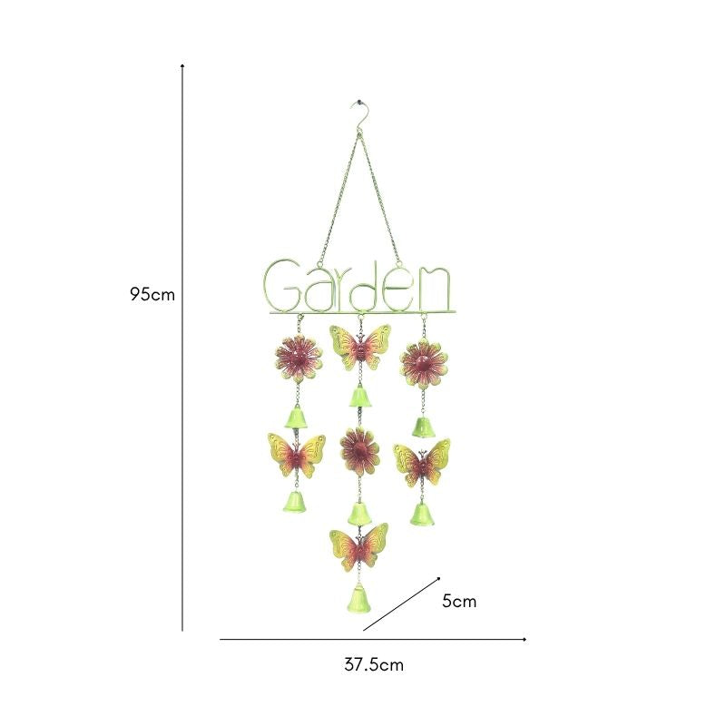 Hanging 'Garden' Sign w Butterflies + Bells 95cm - Image 3