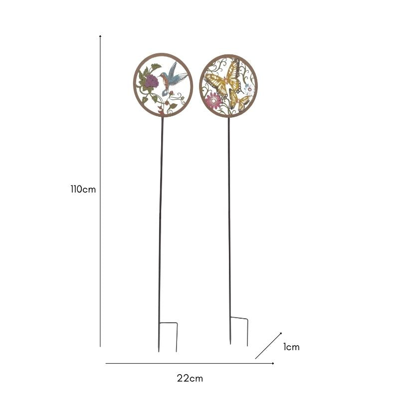 Set 2 Asst Round Bird + Butterfly Garden Stakes 110cm - Image 3
