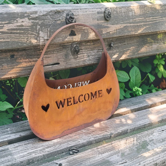 Rust 'Welcome' Bag Planter / Storage 33cm - Image 2