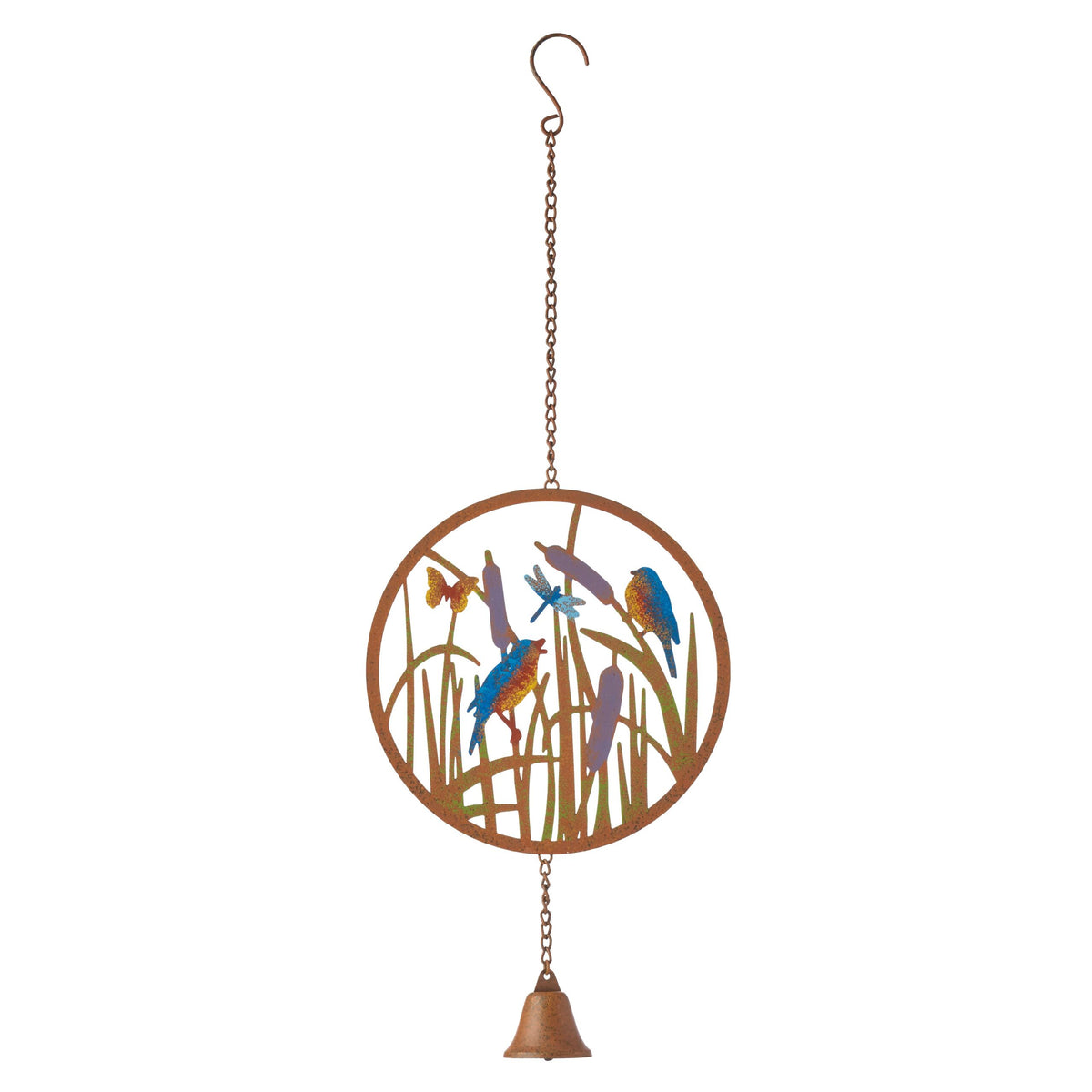 Round Hanging Birds Bull Rushes Bell 57cm
