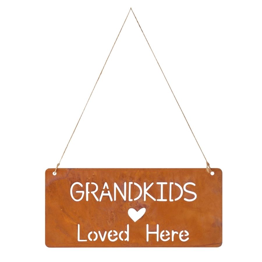 Grandkids Loved Here Wall Hanging Rust Sign 18cm