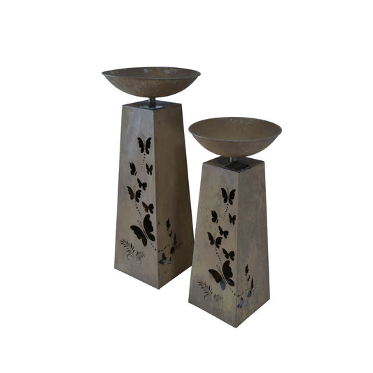 Set 2 Nested Butterfly Pillar Planters w Solar Led Lights 82cm, 68cm - Image 2