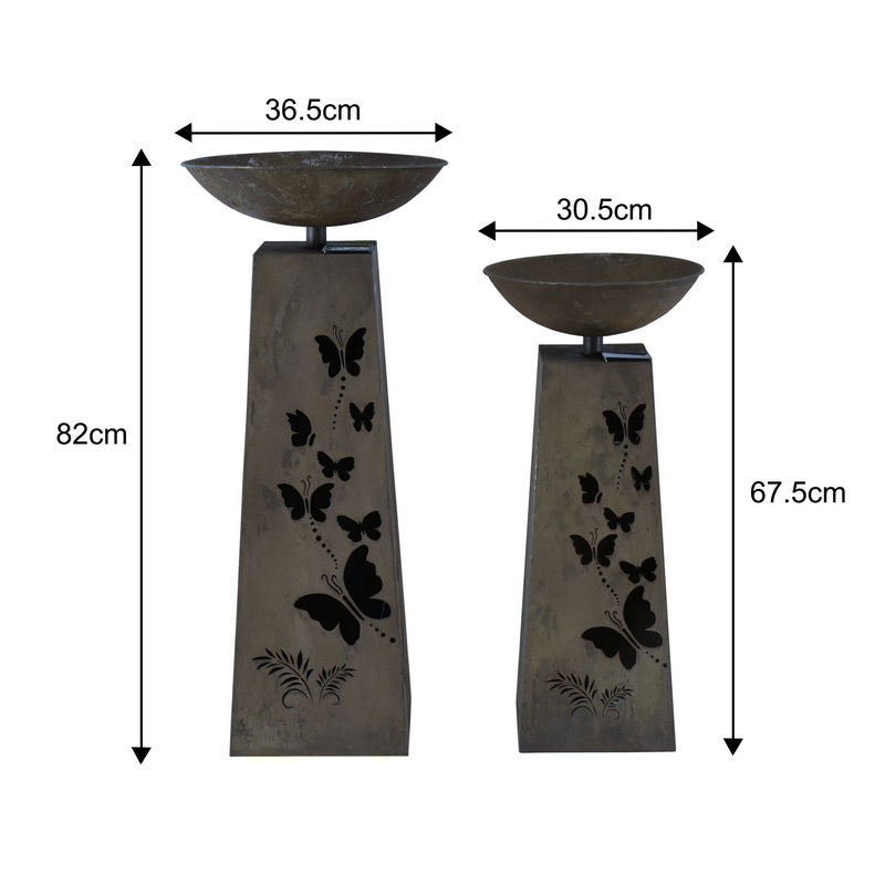 Set 2 Nested Butterfly Pillar Planters w Solar Led Lights 82cm, 68cm - Image 4