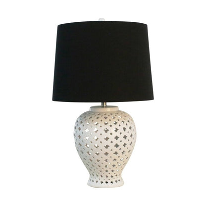 Lattice Tall White Table Lamp w Black Shade 75cm