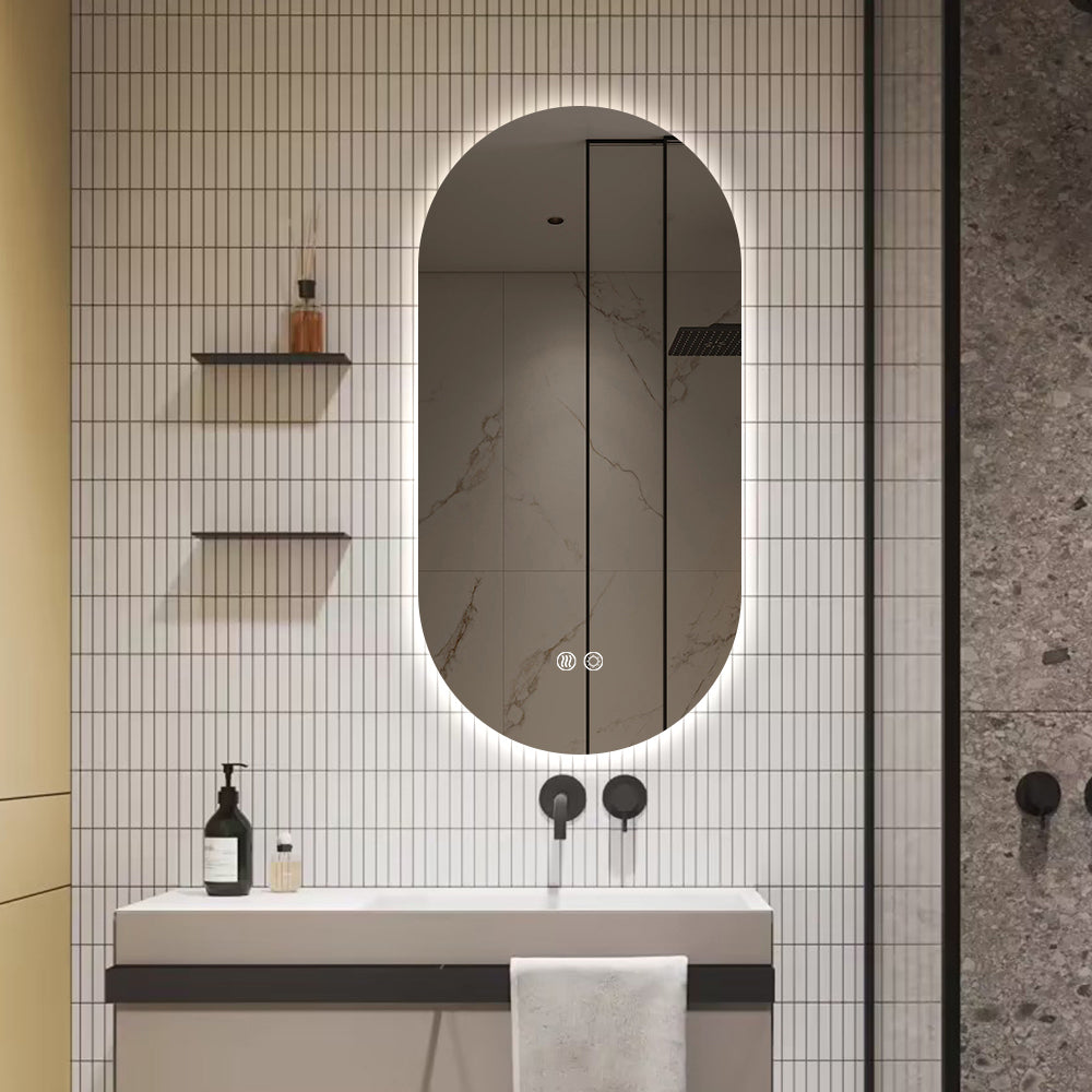 Oval LED Mirror 90cm x 45cm Frameless Backlit Defogger Dimmable