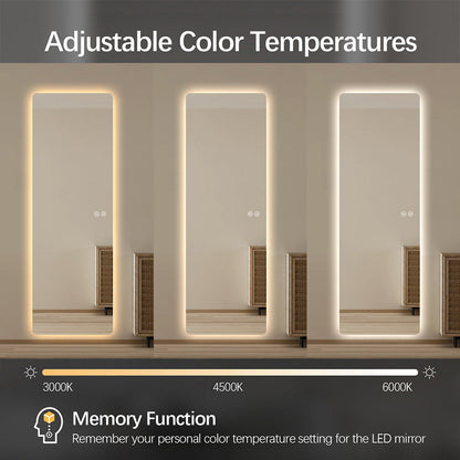 Modern Rectangular Edge-Lit LED Mirror 50cm × 150cm Frameless Tricolour Dimmable Wall Mounted Mirror
