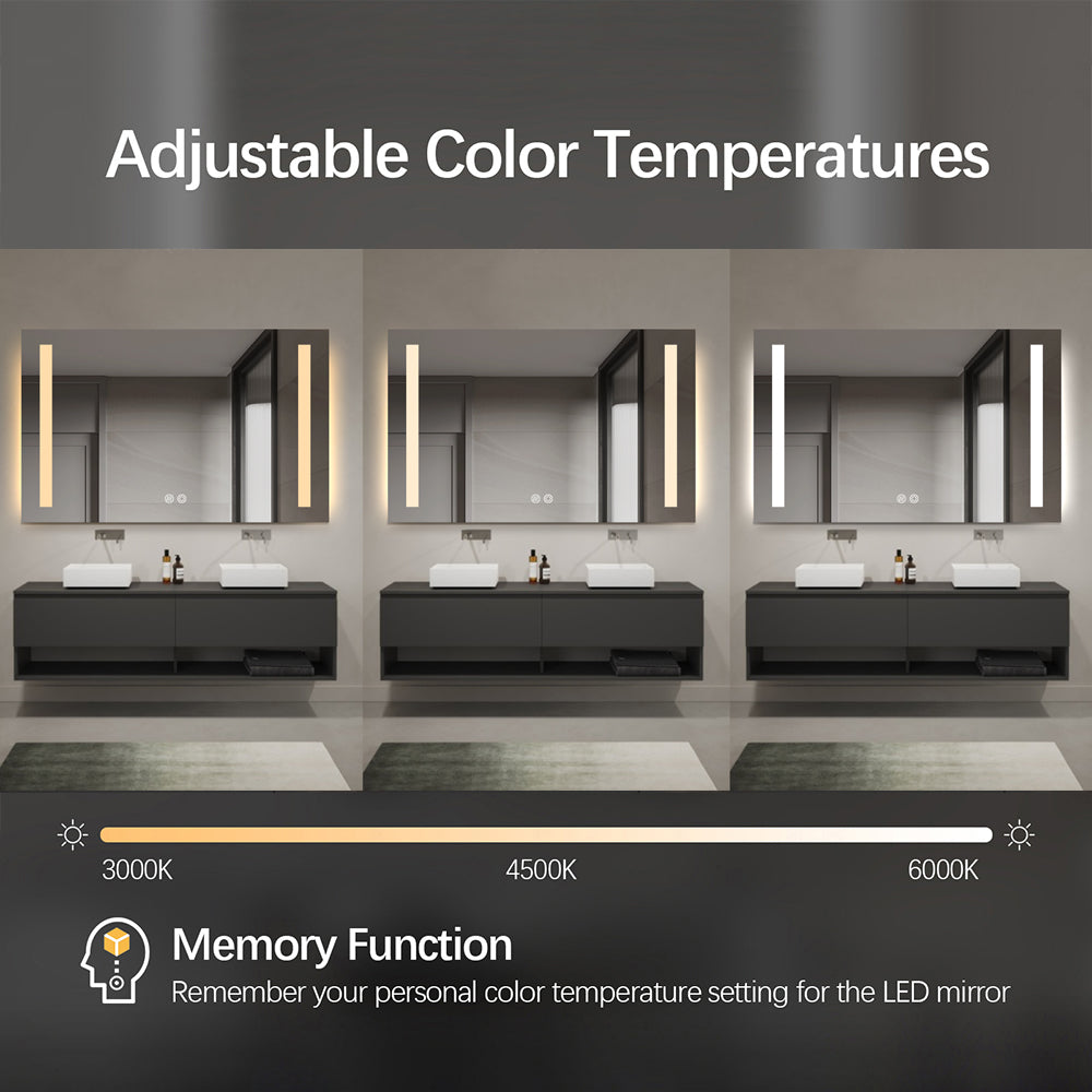 Rectangular Double-Sided Frosted Frontlit LED Mirror 75cm x 120cm Frameless Wall Mounted