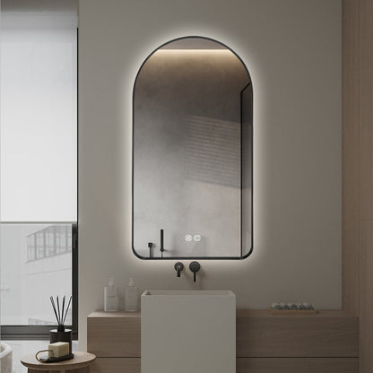 Arched LED Wall Mirror 130cm x 70cm Black Bevel Frame Backlit Dimmable Defogger