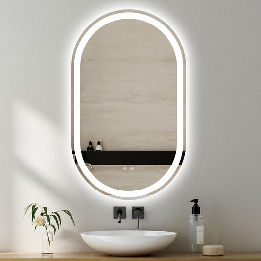 Oval LED Mirror Frameless Frosted Bathroom Mirror with Defogger & Dimmable 30mm LED Strip 100cm x 50cm