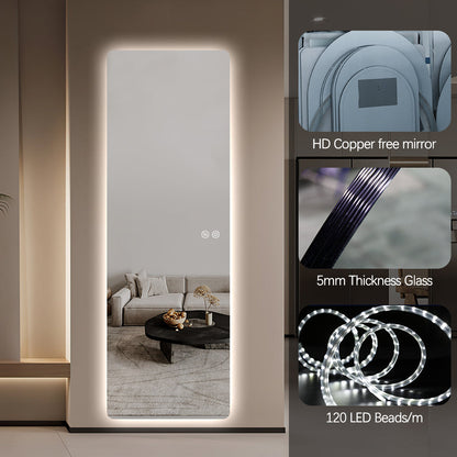 Modern Rectangular Edge-Lit LED Mirror 50cm × 150cm Frameless Tricolour Dimmable Wall Mounted Mirror