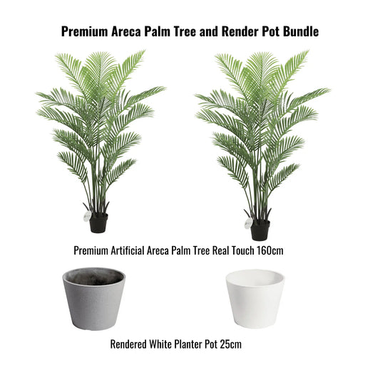 Artificial areca palm in render-look pot