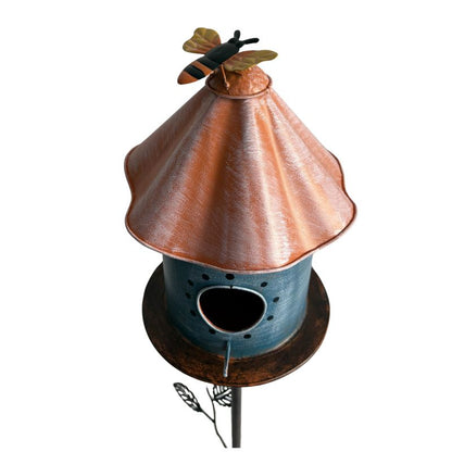 Birdhouse w Perched Bird on Leafy Garden Stake 42cm - Image 3