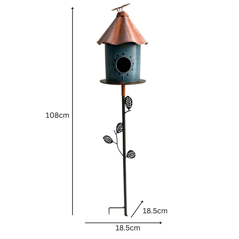 Birdhouse w Perched Bird on Leafy Garden Stake 42cm - Image 4
