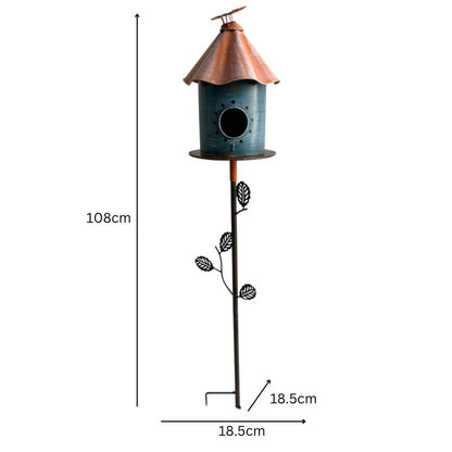 Birdhouse w Perched Bird on Leafy Garden Stake 42cm - Image 4