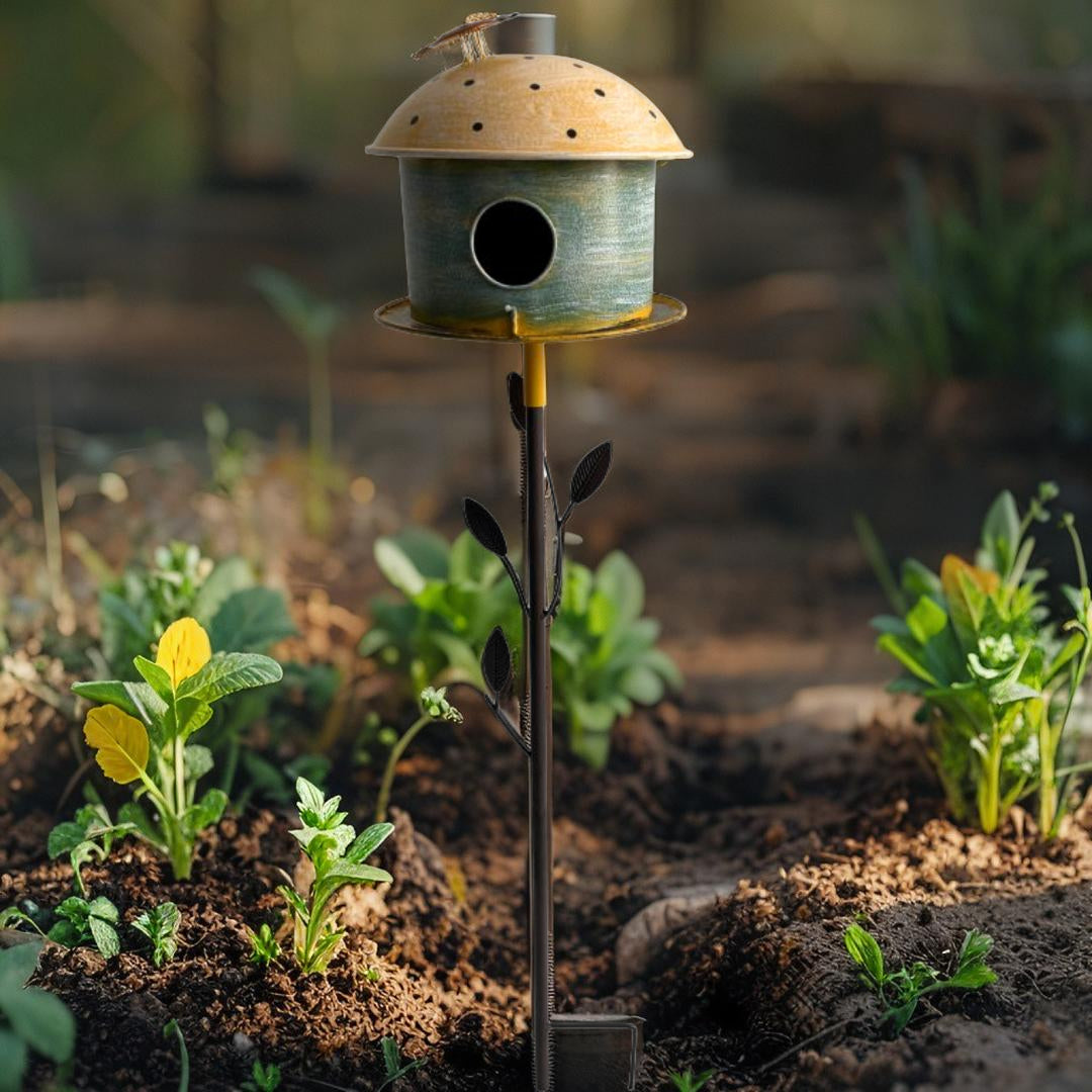 Birdhouse w Leaf on Leafy Garden Stake 42cm - Image 3