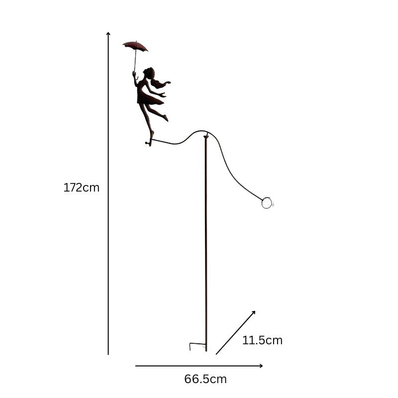 Girl w Red Umbrella Spinner / Balancing Garden Stake 67cm - Image 2