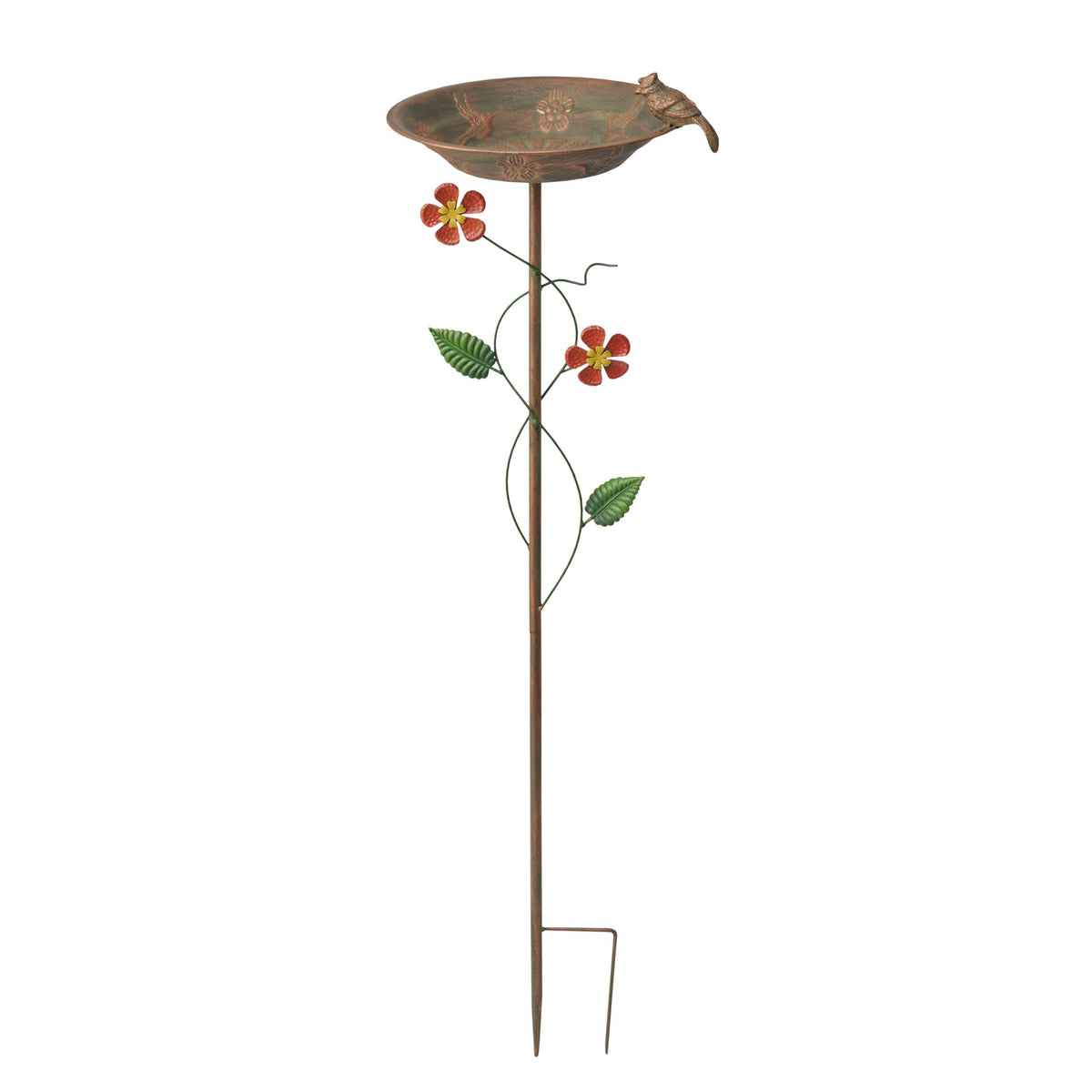 Birdbath W Flowers On Stake cm