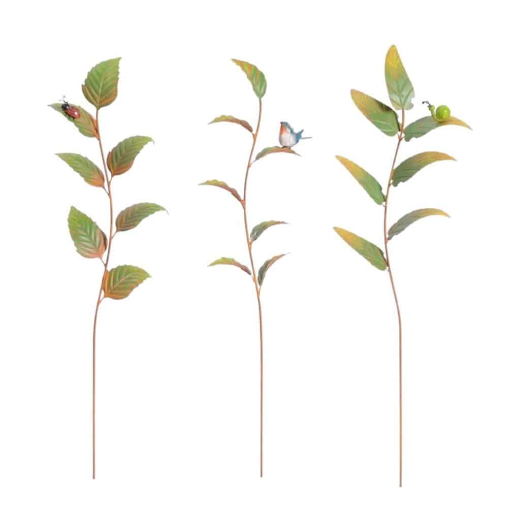 Set 3 Asst Leaf Stakes With Bug Bird cm