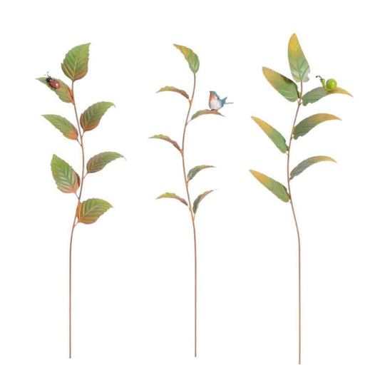 Set 3 Asst Leaf Stakes With Bug Bird cm