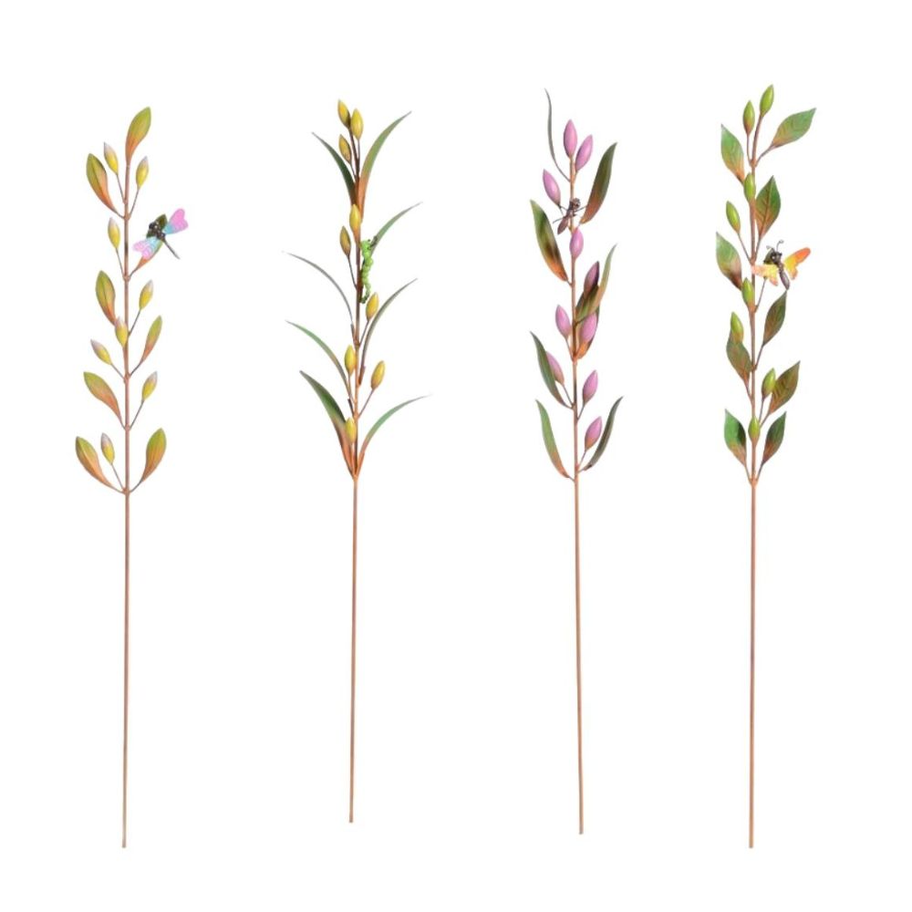 Set 4 Asst Leaf Stakes W Bug Bird 39cm