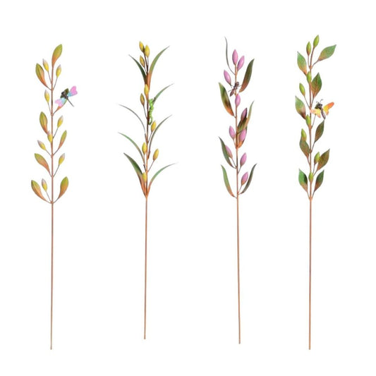 Set 4 Asst Leaf Stakes W Bug Bird 39cm