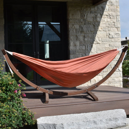 Vivere Double Sunbrella Hammock with Solid Pine Stand (260cm) - Coral