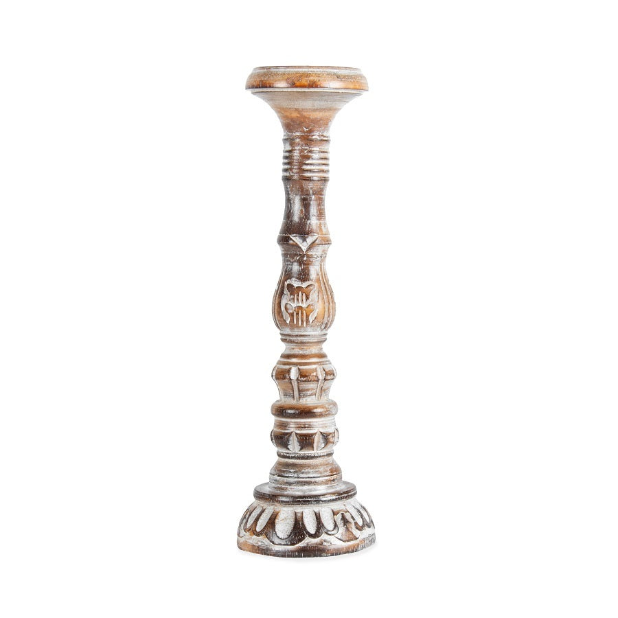 Tall Hand-Carved Embellished Pillar Candle Holder 11x40cm