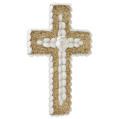 Handcrafted Shell & Narrow Weave Border Wall Hanging Cross 30x3cm - Image 2
