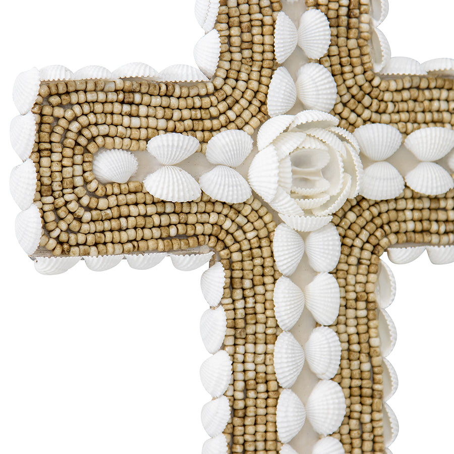 Handcrafted Shell & Narrow Weave Border Wall Hanging Cross 30x3cm - Image 3
