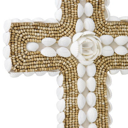 Handcrafted Shell & Narrow Weave Border Wall Hanging Cross 30x3cm - Image 3