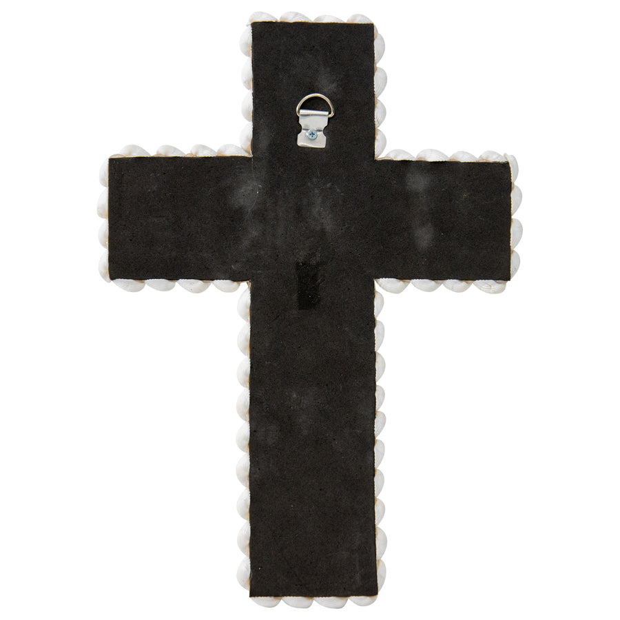 Handcrafted Shell & Narrow Weave Border Wall Hanging Cross 30x3cm - Image 4